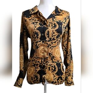 TESS Stylish Women's Black and Gold Button Down Shirt
